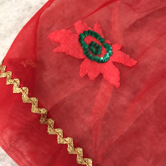 Vintage Christmas Felt Sequin Apron Handmade Santa Stocking Red Sheer Velvet - Picture 10 of 11